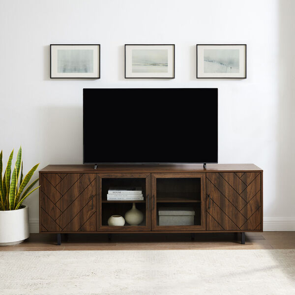 Dark Walnut TV Stand with Four Grooved Doors, image 4