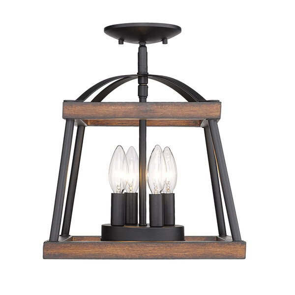 Teagan Natural Black 12-Inch Three-Light Semi Flush Mount with Rustic Oak Wood Accents, image 2