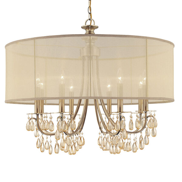 Hampton Antique Brass Eight-Light Chandelier with Etruscan Smooth Oyster Crystal, image 1