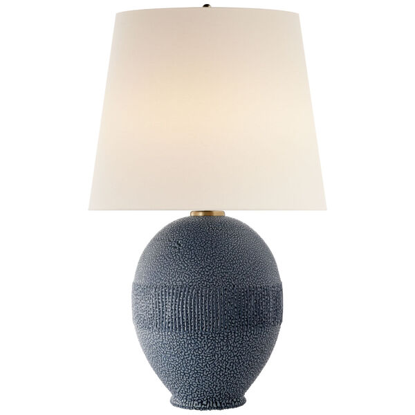Toulon Table Lamp in Beaded Blue with Linen Shade by AERIN, image 1