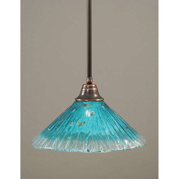 Black Copper One-Light Pendant with Teal Crystal Glass Shade, image 1