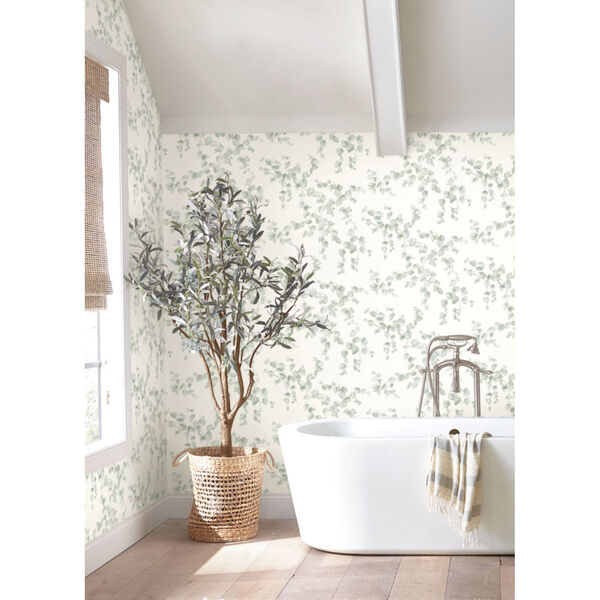 Simply Farmhouse Gray and White Creeping Fig Vine Wallpaper, image 6