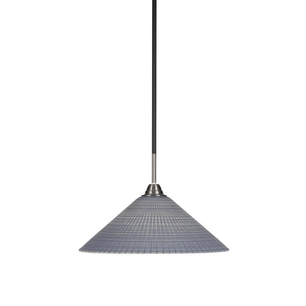 Paramount Matte Black and Brushed Nickel 16-Inch One-Light Pendant with Gray Matrix Glass Shade, image 1