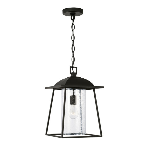 Durham Black One-Light Outdoor Hanging Lantern Pendant with Clear Seeded Glass, image 1
