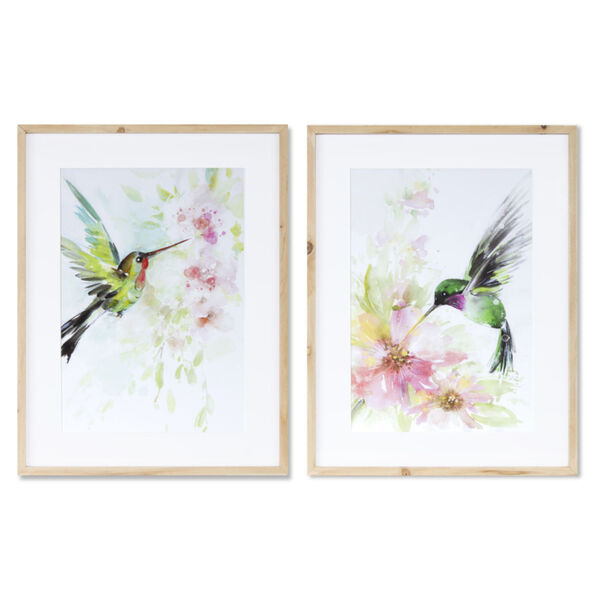 Green and Pink Hummingbird Watercolor, Set of 2, image 1