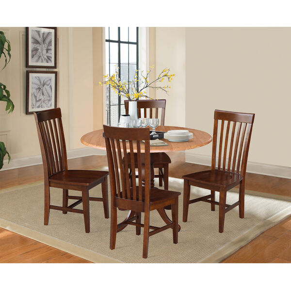 Cinnamon and Espresso 42-Inch Dual Drop Leaf Table with Four Slat Back Dining Chair, Five-Piece, image 2