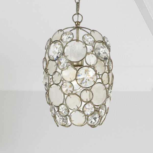 Palla Antique Silver One-Light Mini Pendant with Natural White Capiz Shell and Hand Cut Crystal, image 6