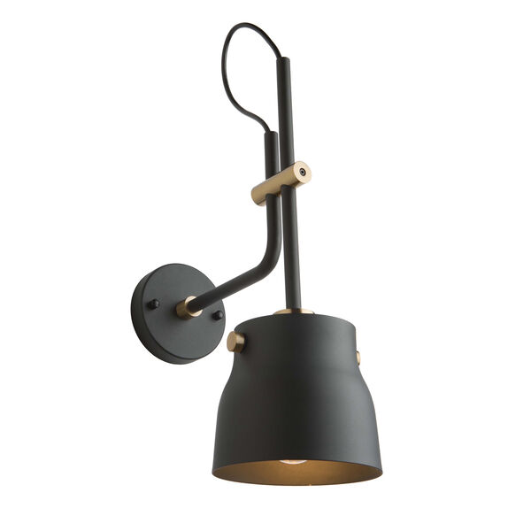 Euro Industrial Matte Black and Harvest Brass One-Light Wall Sconce, image 1