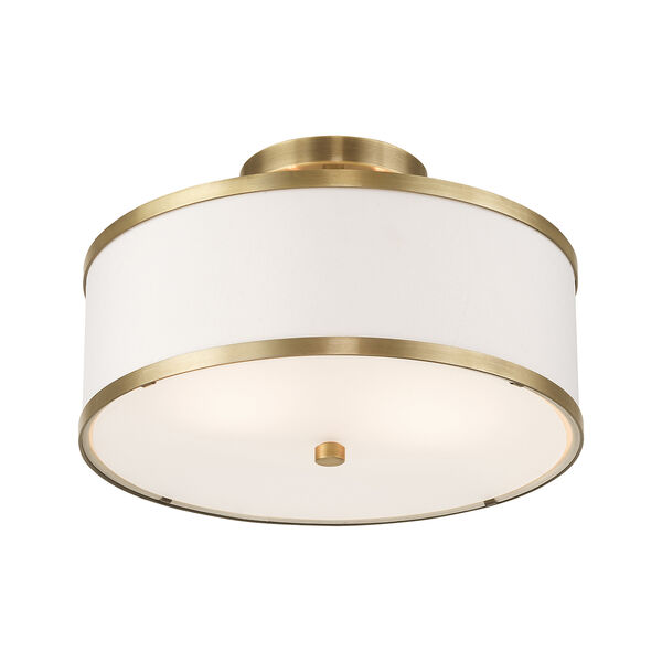Park Ridge Antique Brass 13-Inch Two-Light Ceiling Mount with Hand Crafted Off-White Hardback Shade, image 4