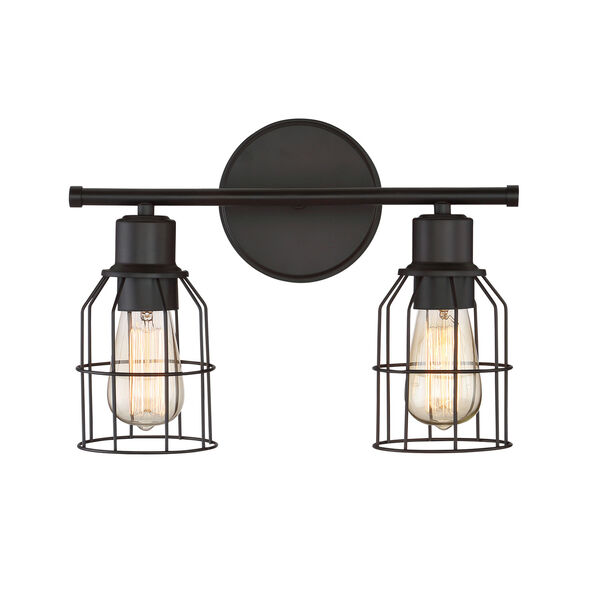 Afton Rubbed Bronze Caged Two-Light Industrial Vanity, image 1