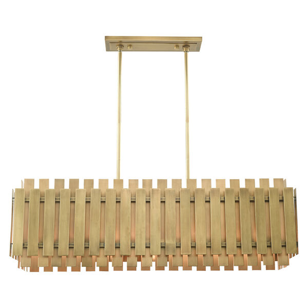 Greenwich Natural Brass 12-Inch Five-Light Linear Chandelier with Natural Brass Metal Shade, image 1