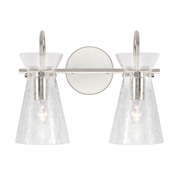 Mila Polished Nickel Two-Light Vanity with Clear Half-Crackle Glass, image 4