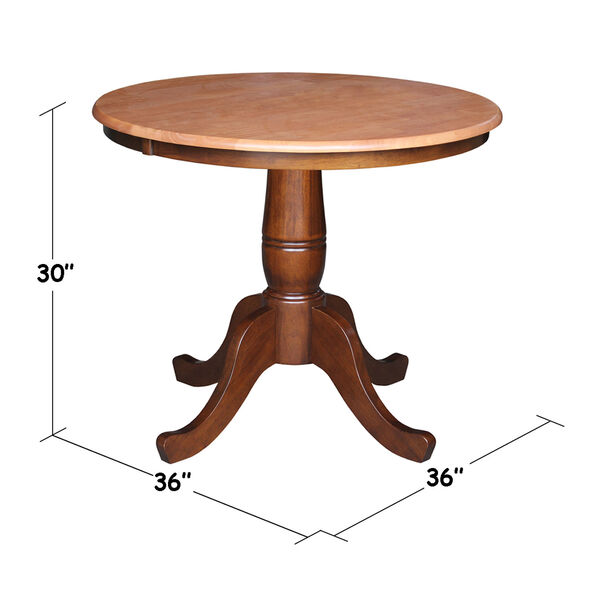 30-Inch Tall, 36-Inch Round Top Cinnamon and Espresso Pedestal Dining Table, image 2