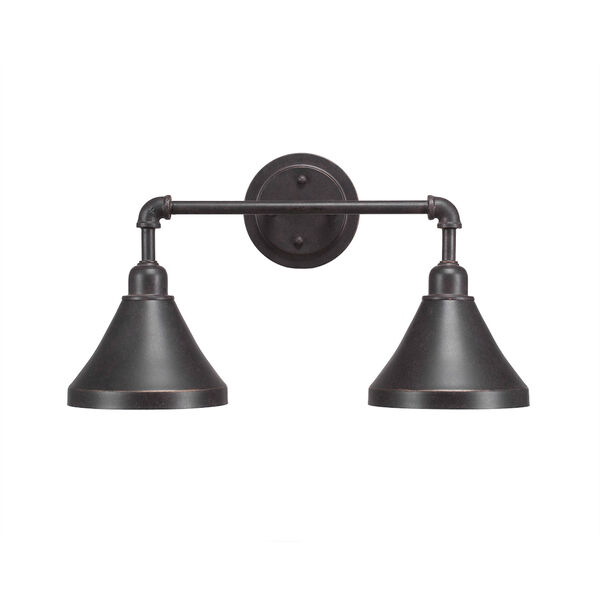 Vintage Aged Silver Two-Light 9.5-Inch Bath Bar with 7-Inch Dark Granite Metal Shade, image 1