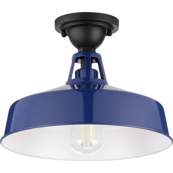 Cedar Springs Navy 13-Inch One-Light Outdoor Semi-Flush Mount with Metal Shade, image 1