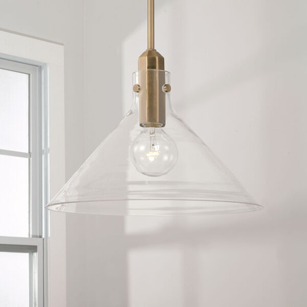Greer Aged Brass One-Light Pendant with Clear Glass, image 3