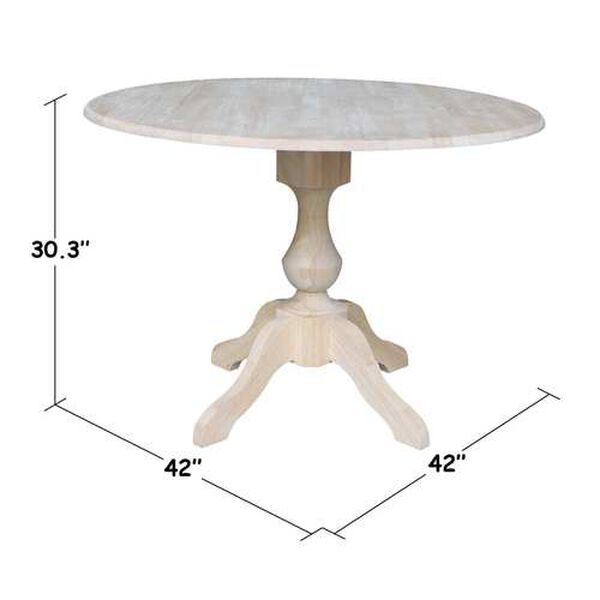 Gray and Beige 30-Inch Round Pedestal Dual Drop Leaf Table, image 5