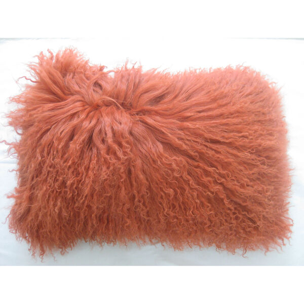 Orange Lamb Fur Pillow Rectangular, image 1