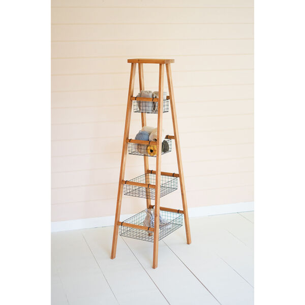 Wooden Ladder with Wire Baskets Display, image 1