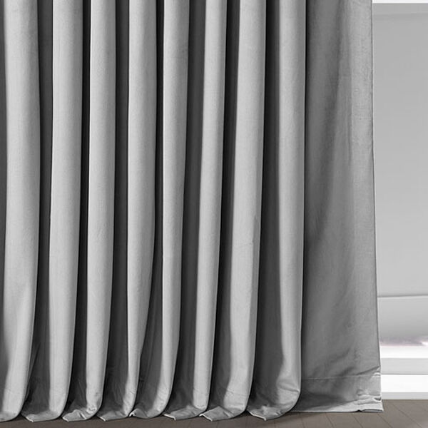 Signature Silver Grey Double Wide Velvet Blackout Pole Pocket Single Panel Curtain 100 x 84, image 4