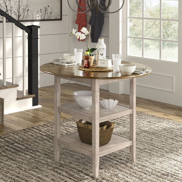 Caroline White Two-Tone Side Drop Leaf Round Counter Height Table, image 6