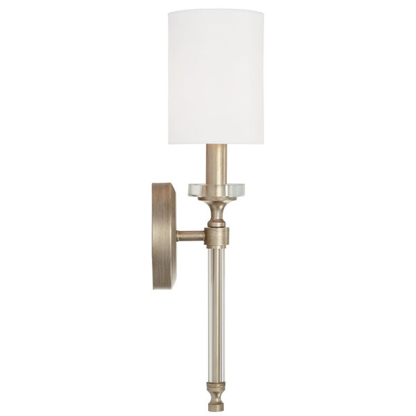 Breigh Brushed Champagne One-Light Sconce with White Fabric Stay-Straight Shade and Acrylic Rod and Bobeche, image 5