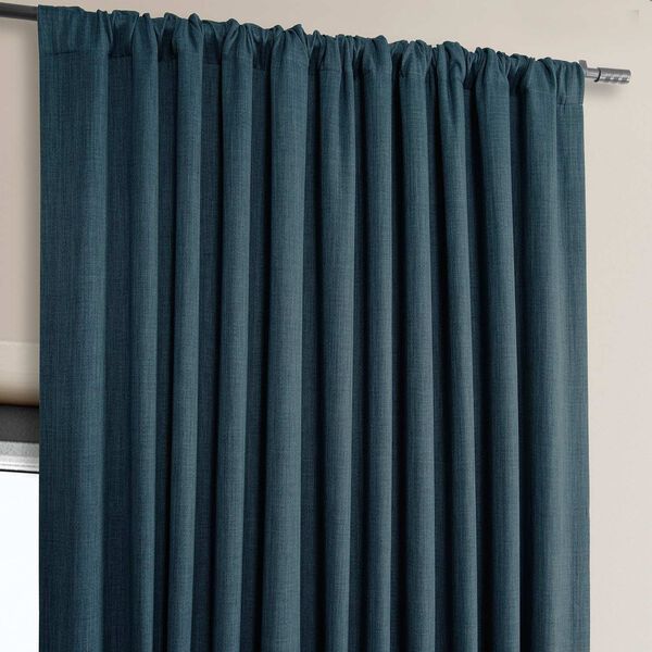 Story Blue Faux Linen Extra Wide Room Darkening Single Panel Curtain, image 4
