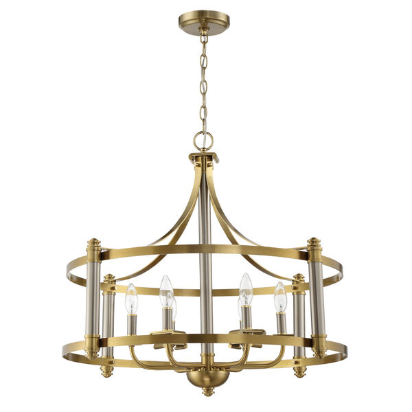 Stanza Brushed Polished Nickel and Satin Brass Six-Light Pendant, image 4