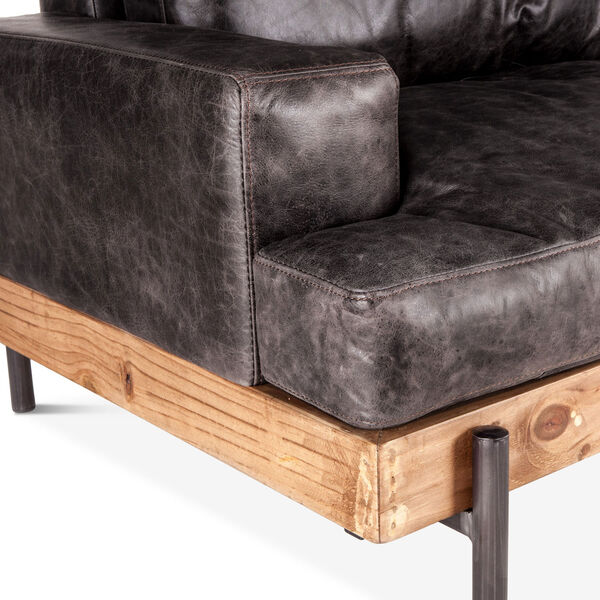 Chiavari Distressed and Antique Zinc 37-Inch Ebony Leather Sofa, image 6