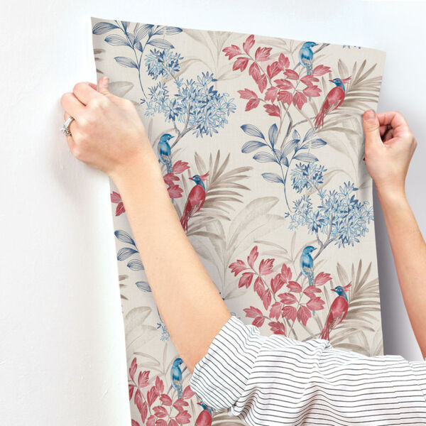 Handpainted  Red and Blue Handpainted Songbird Wallpaper, image 3