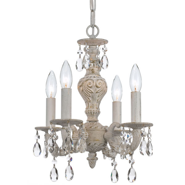 Hampton Antique White Ornate Mini Chandelier Draped with Clear Hand Cut Crystal, image 1