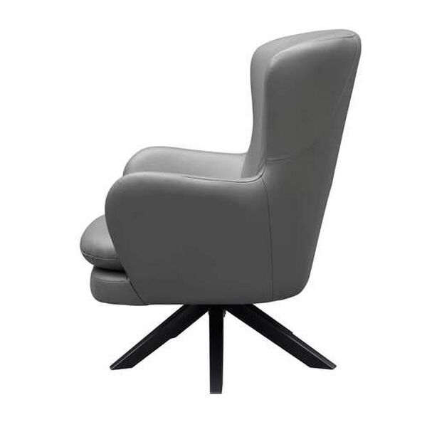 Lionel Grey Leather Fan Back Swivel Accent Chair, image 3