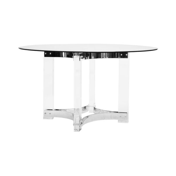 Acrylic Polished Nickel 54-Inch Dining Table Base with Stretcher and Glass, image 1