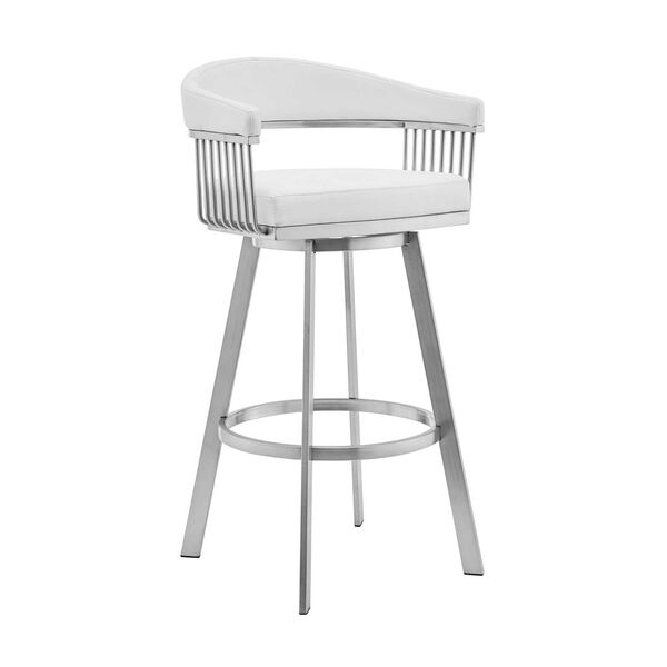 Bronson Brushed Stainless Steel White Counter Stool, image 1