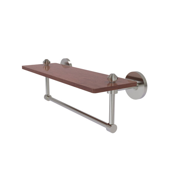 Southbeach Satin Nickel 16-Inch Solid IPE Ironwood Shelf with Integrated Towel Bar, image 1