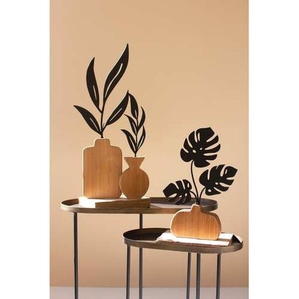 Ceramic Wood and Metal Plant Sculptures, Set of Two, image 1