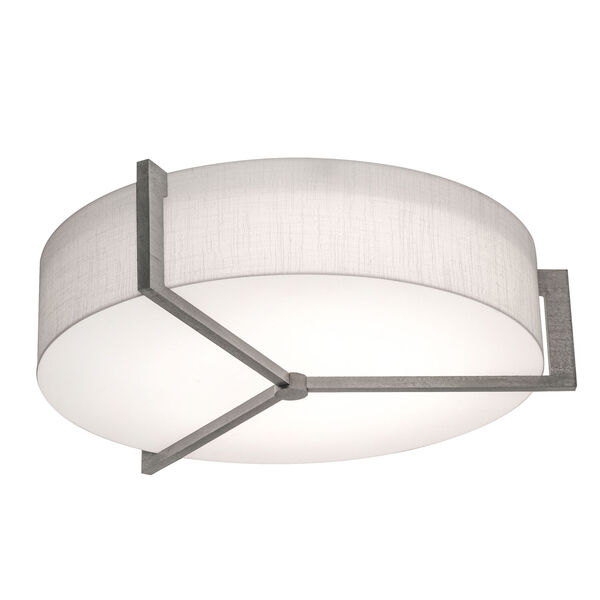 Apex Weathered Grey 15-Inch Three-Light Flush Mount with Linen White Shade, image 1
