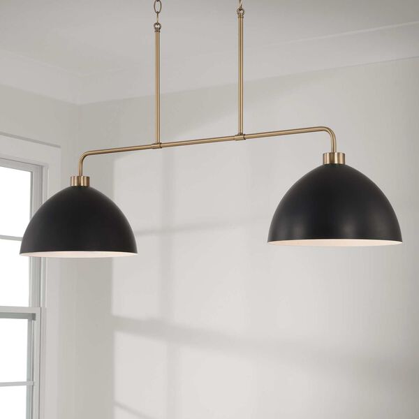Ross Aged Brass and Black Two-Light Chandelier, image 3