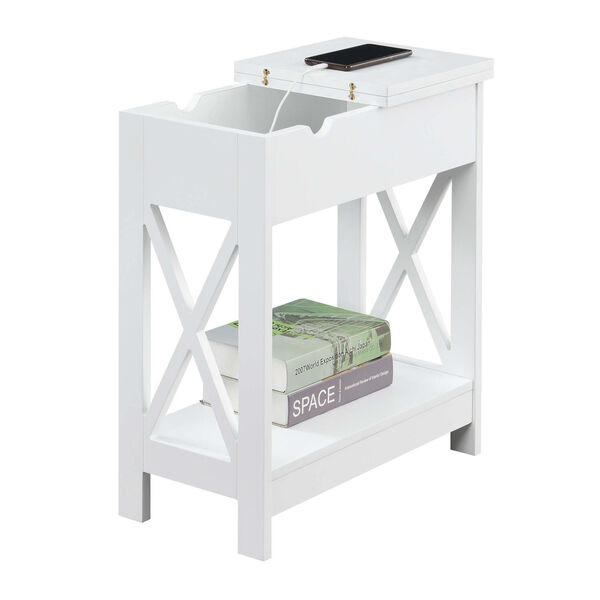 Oxford White Flip Top End Table with Charging Station, image 3