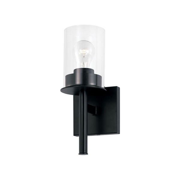 HomePlace Mason Matte Black One-Light Sconce with Clear Glass, image 1