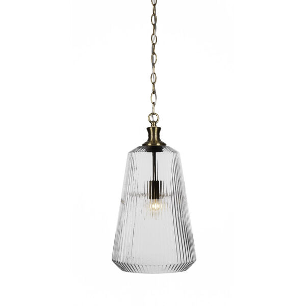 Carina New Age Brass One-Light 18-Inch Chain Hung Pendant with Clear Ribbed Glass, image 1