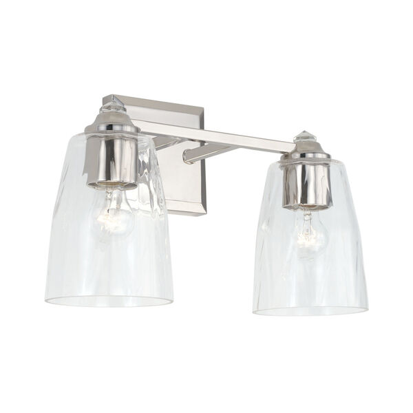 Laurent Polished Nickel Two-Light Bath Vanity with Clear Glass Shades and Crystal Finials, image 1