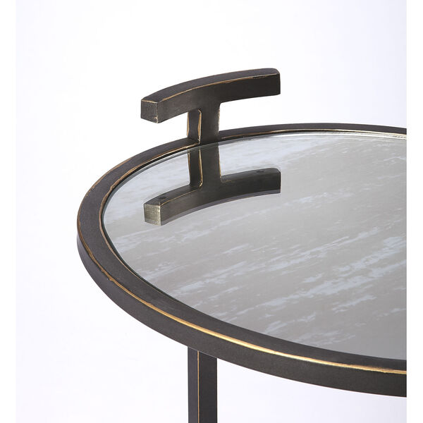 Ciro Blackened Gold Metal and Mirrored Side Table , image 3