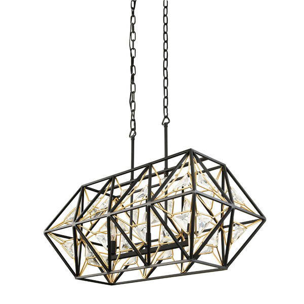 Marcia Matte Black and French Gold Three-Light Linear Pendant, image 3
