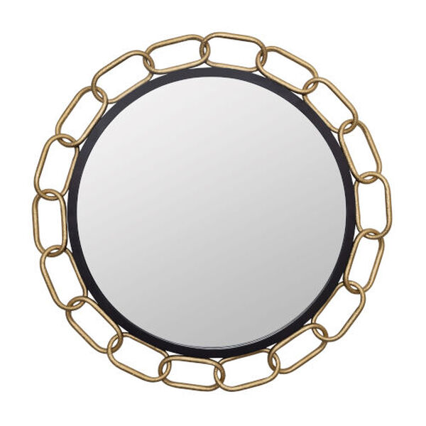 Chains of Love Matte Black Textured Gold 30-Inch Round Wall Mirror, image 1
