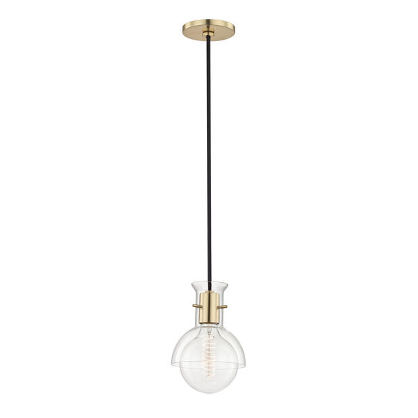 Riley Aged Brass 6-Inch One-Light Mini Pendant with Clear Glass, image 1