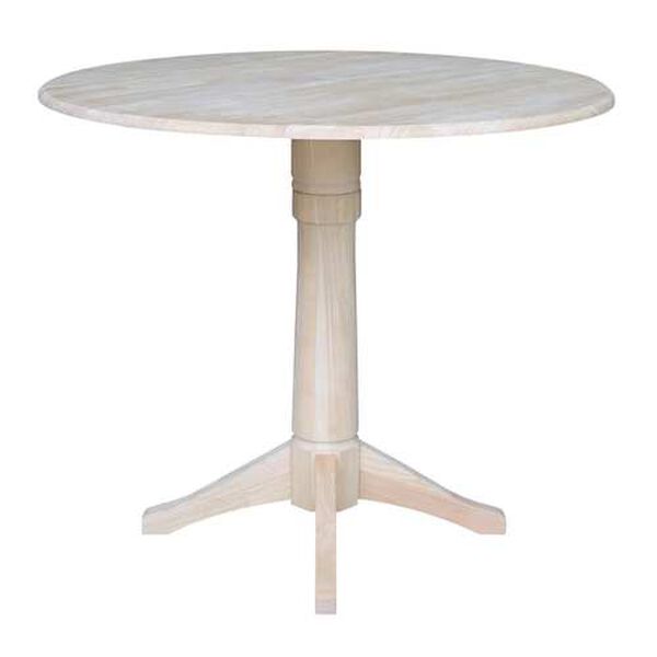 Gray and Beige 36-Inch High Round Dual Drop Leaf Pedestal Table, image 1