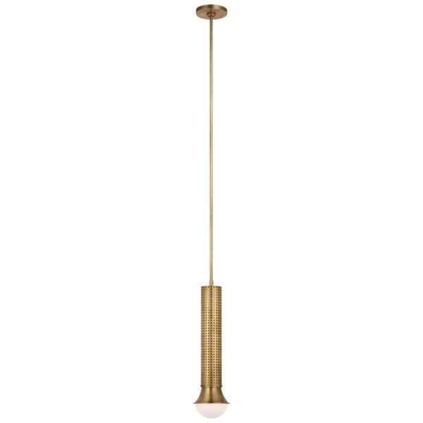 Precision Petite Elongated Pendant in Antique-Burnished Brass with White Glass by Kelly Wearstler, image 1