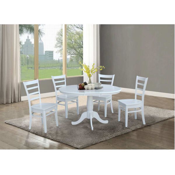 White Round Extension Dining Table with Chairs, 5-Piece, image 1