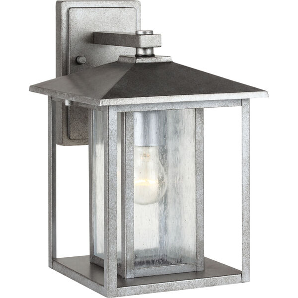 Hunnington Weathered Pewter 9-Inch Wide One-Light Outdoor Wall Lantern with Clear Seeded Glass, image 1